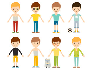 Group of young kid portrait friendship man character team happy people boy person vector illustration.