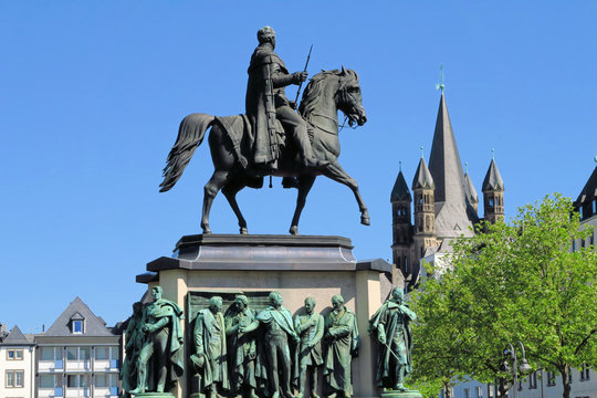 Equestrian statue of Wilhelm II in front of Great St. Martin Church in Cologne, Germany