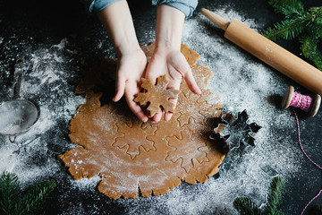 Woman making holiday cookies