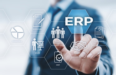 Enterprise Resource Planning ERP Corporate Company Management Business Internet Technology Concept - obrazy, fototapety, plakaty
