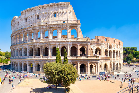 The Colosseum in central Rome on a sunny summer day