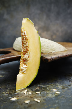 Two slices of cantaloupe melon
