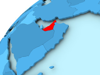 United Arab Emirates on blue globe