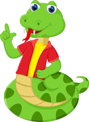 cute snake cartoon smile with pointing finger