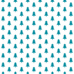 Cute vector winter holiday pattern with pixel forest trees in teal white and teal green. Seamless pattern for greeting cards, textiles, gift wrapping paper, wallpapers.