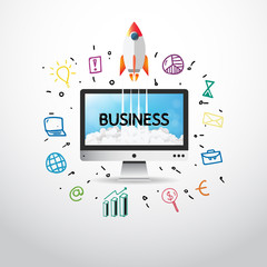 Paper art of Startup project concept and Business Idea doodles icons set. Vector illustration.