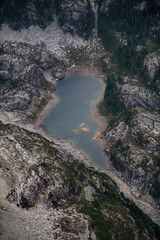 Aerial landscape view of Omer lake near Squamish, BC, Canada.