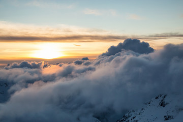Fototapeta na wymiar Beautiful Cloud Formations over a mountainous range. Picture taken in Squamish, British Columbia, Canada