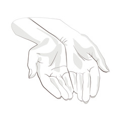 Character pair of hands with exposed palm, request or donation.