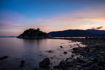 Long Exposure picture of Whytecliff Park during sunset. Picture taken in Horseshoe Bay, West Vancouver, British Columbia, Canada.
