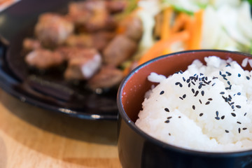 Rice with japanese food.