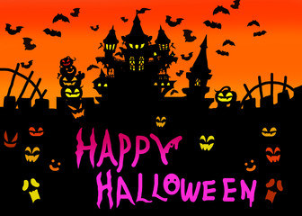 ハロウィン　Hallowe'en illustration haunted castle 