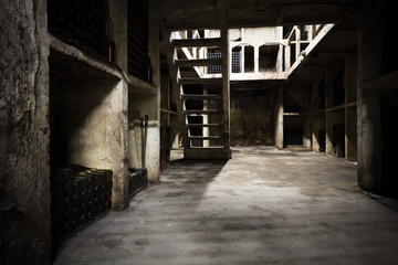 Fototapeta na wymiar the inner part of an old wine cellar, storage place