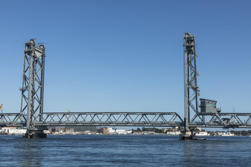 The Memorial Bridge  over the Piscataqua River, in Portsmouth, which connects New Hampshire to Maine, USA