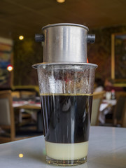 Fototapeta na wymiar Traditional Vietnam style drip coffee