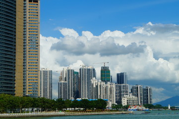 Fototapeta premium Tall buildings in Shekou Sea world. Shenzhen, china.