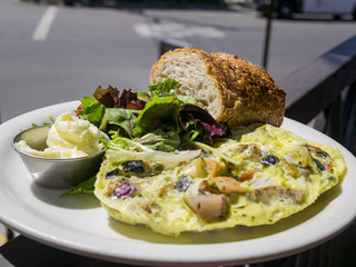 Sandwich, salad, egg roll