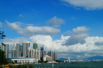 Tall buildings in Shekou Sea world. Shenzhen, china.