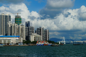 Fototapeta na wymiar Tall buildings in Shekou Sea world. Shenzhen, china.