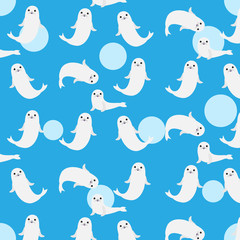 Cute baby sea lion on blue background