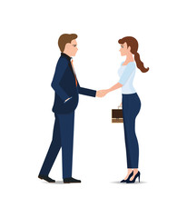 Obraz premium Business man and business woman handshake making a deal.