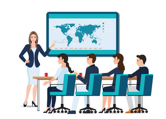 Business woman presenting on whiteboard .