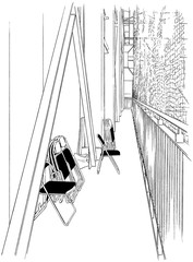 漫画風ペン画イラスト　学校（体育館）