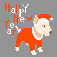 happy new year dog card vector illustration flat style
