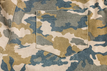 Military army camouflage pants texture and back pocket, abstract background design