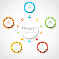 Infographic design elements for your business data with 5 options, parts, steps, timelines or processes, Circle round concept. Vector Illustration.