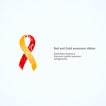 Awareness Red and Gold Ribbon. Painted. Neonatal Alloimmune Thrombocytopenia. Isolated icon. List of meanings, symbol, name of color.