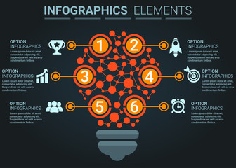INFOGRAPHICS element abstract design light bulb with top five step concept template