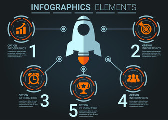 INFOGRAPHICS element abstract design startup rocket top five concept template