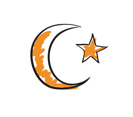 Star and crescent islamic icon isolated on white background vector illustration. Arabic ethnic culture element, traditional symbol.