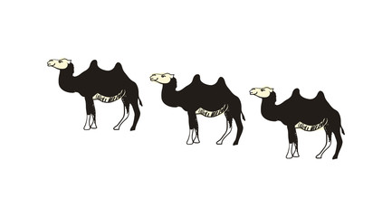 Camel caravan hand drawn icon isolated on white background vector illustration. Eastern ethnic culture element, traditional symbol.