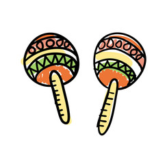 Maracas music instrument hand drawn icon isolated on white background vector illustration. Mexican ethnic culture element, traditional symbol.