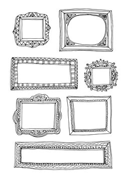 Hand drawn doodle frames set