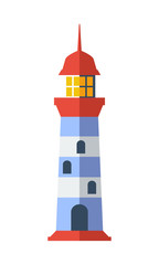 Sea lighthouse isolated icon. World communication and global navigation vector illustration in flat style.