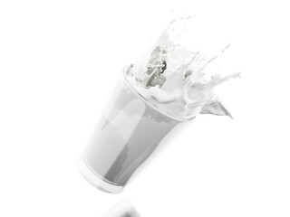 3d Milk splashing out of glass