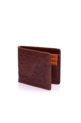 One purse, genuine leather with embossing ,black brown colors,Fashionable men's accessory To store money on a white background