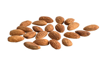 Peeled almonds isolated on white background
