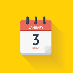 Day calendar with date January 3, 2017. Vector illustration