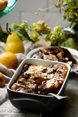 Squidgy chocolate pear pudding
