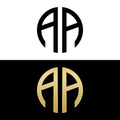 aa initial logo circle shape vector black and gold