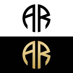 ar initial logo circle shape vector black and gold