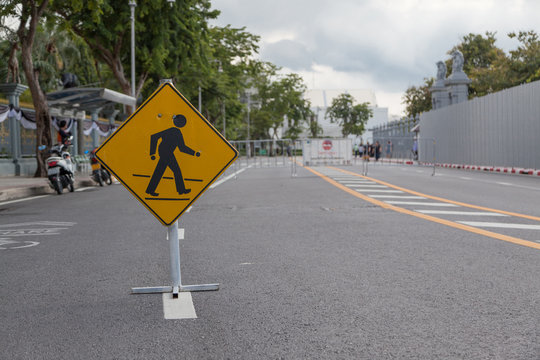 big pedestrian crossing sign taken at parking lot.in thailand