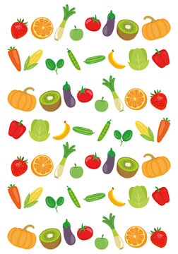 Colored fruit and vegetable icon set