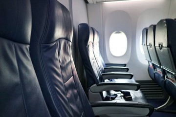Empty seat in the airplane. Transportation concept.