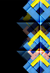 Colorful triangles and arrows on dark background