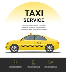 Taxi service concept. Vector banner, poster or flyer background template. illustration.